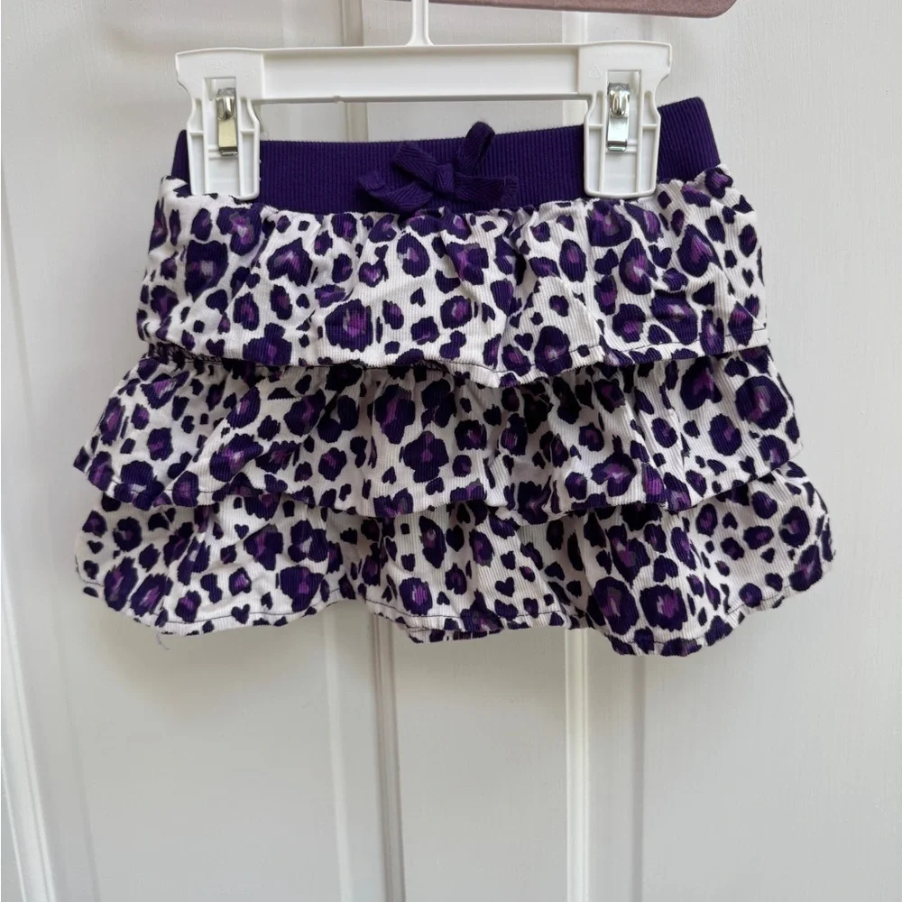 NWOT The Children’s Place 2T Girls Purpel & White Leopard Print Ruffle Skirt